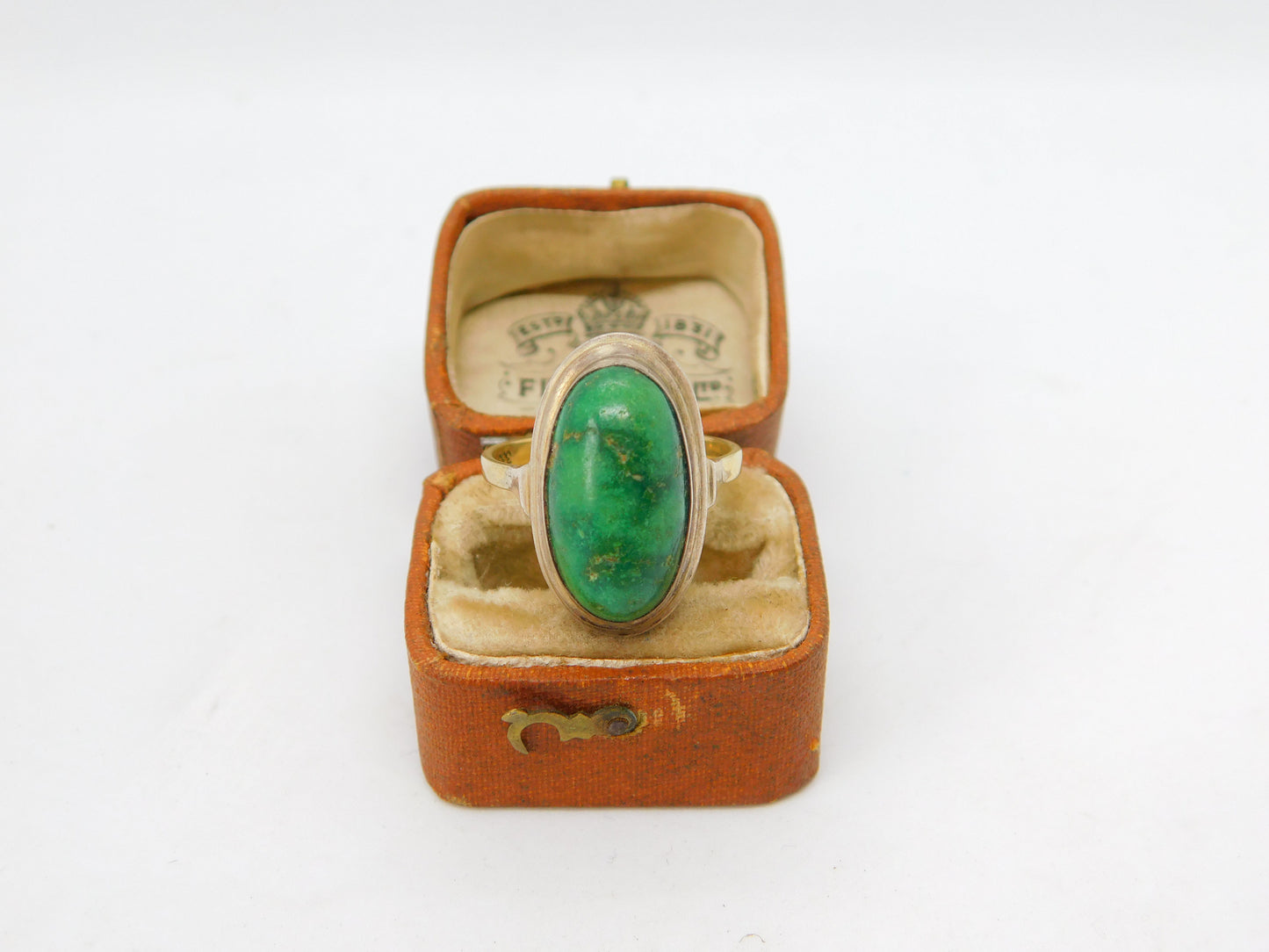 8ct Yellow Gold Cabochon Chrysoprase Dress Ring Antique c1920 Art Deco