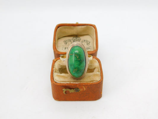 8ct Yellow Gold Cabochon Chrysoprase Dress Ring Antique c1920 Art Deco