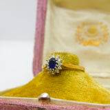 18ct Yellow Gold, Sapphire & Diamond Floral Cluster Ring Vintage 1990 Sheffield