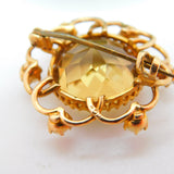 Edwardian 9ct Yellow Gold, Pearl & Citrine Floral Brooch Antique c1910