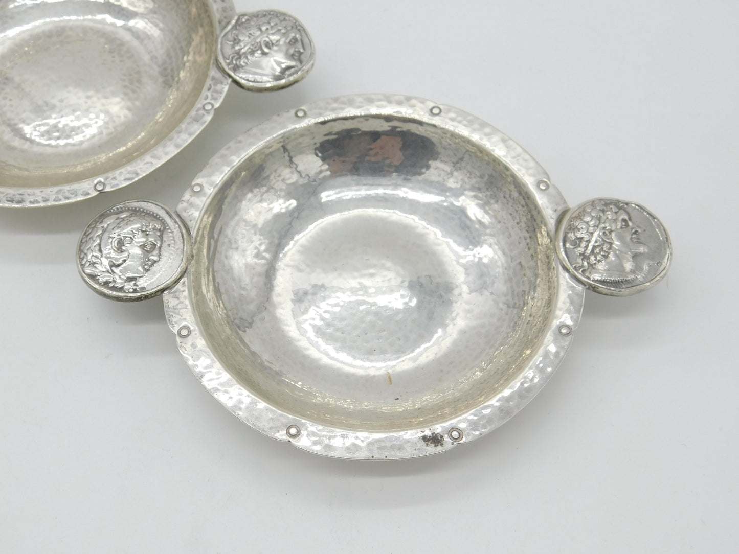 Pair of Sterling Silver Sutton Hoo Celebration Planished Coin Dishes 1938 London