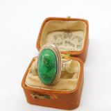 8ct Yellow Gold Cabochon Chrysoprase Dress Ring Antique c1920 Art Deco
