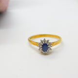 18ct Yellow Gold, Sapphire & Diamond Floral Cluster Ring Vintage 1990 Sheffield