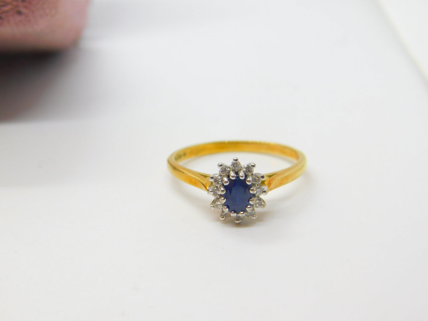 18ct Yellow Gold, Sapphire & Diamond Floral Cluster Ring Vintage 1990 Sheffield