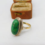 8ct Yellow Gold Cabochon Chrysoprase Dress Ring Antique c1920 Art Deco
