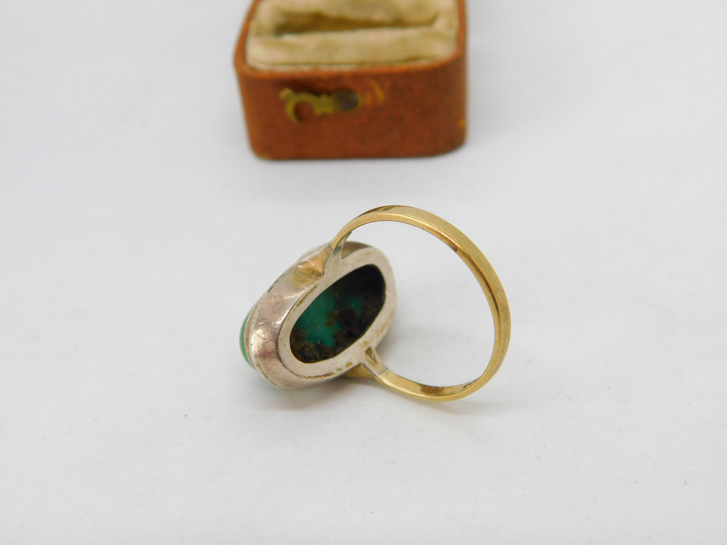 8ct Yellow Gold Cabochon Chrysoprase Dress Ring Antique c1920 Art Deco