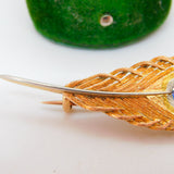 18ct Tri-Colour Gold & Sapphire Peacock Feather Dress Brooch Vintage c1980