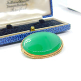 9ct Yellow Gold & Carved Green Agate Brooch Pin Vintage 1994 Birmingham