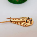 18ct Tri-Colour Gold & Sapphire Peacock Feather Dress Brooch Vintage c1980