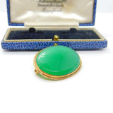 9ct Yellow Gold & Carved Green Agate Brooch Pin Vintage 1994 Birmingham