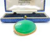 9ct Yellow Gold & Carved Green Agate Brooch Pin Vintage 1994 Birmingham