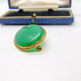 9ct Yellow Gold & Carved Green Agate Brooch Pin Vintage 1994 Birmingham