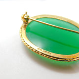 9ct Yellow Gold & Carved Green Agate Brooch Pin Vintage 1994 Birmingham