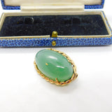 9ct Yellow Gold Rope Twist Border & Cabochon Aventurine Pendant or Brooch Vintag