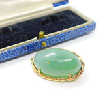 9ct Yellow Gold Rope Twist Border & Cabochon Aventurine Pendant or Brooch Vintag