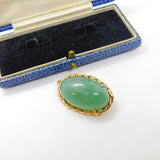 9ct Yellow Gold Rope Twist Border & Cabochon Aventurine Pendant or Brooch Vintag