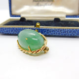 9ct Yellow Gold Rope Twist Border & Cabochon Aventurine Pendant or Brooch Vintag