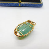 9ct Yellow Gold Rope Twist Border & Cabochon Aventurine Pendant or Brooch Vintag