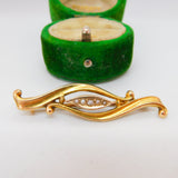 Edwardian 9ct Yellow Gold & Seed Pearl Sweetheart Brooch Antique c1910