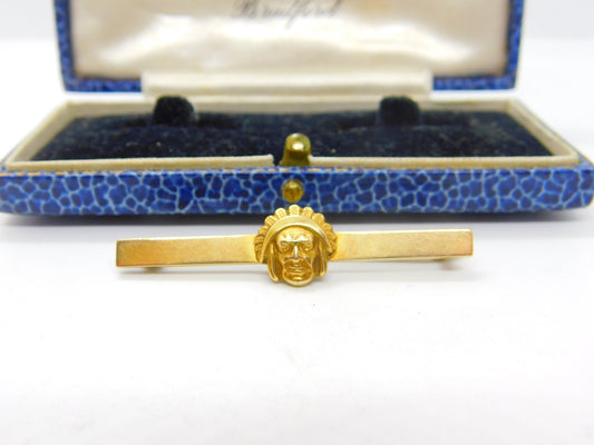 14ct Yellow Gold Native American Chief Bar Brooch Vintage c1960