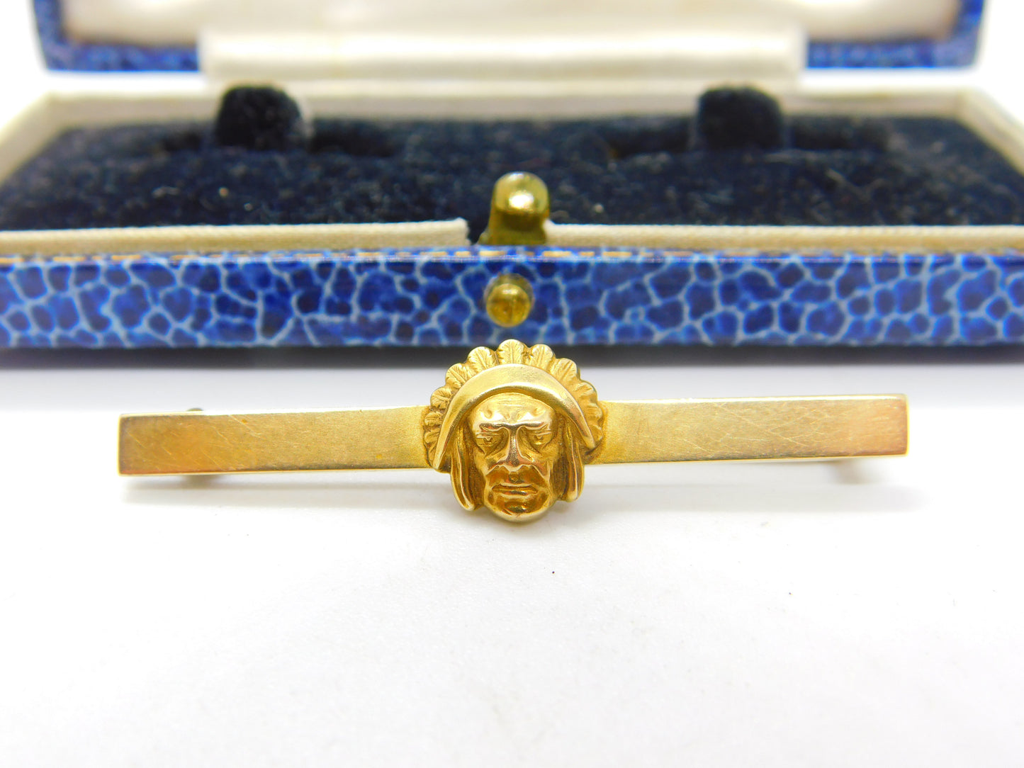 14ct Yellow Gold Native American Chief Bar Brooch Vintage c1960