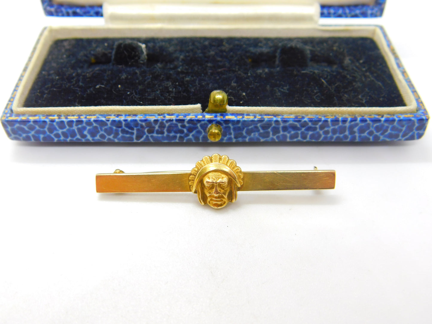 14ct Yellow Gold Native American Chief Bar Brooch Vintage c1960