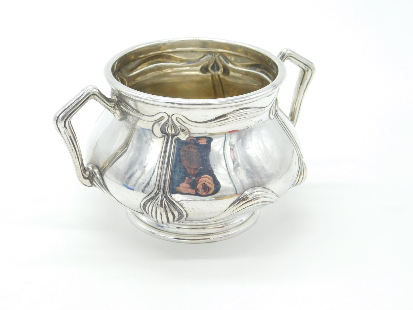 Art Nouveau German .800 Silver Floral Sugar Bowl Koch & Bergfeld c1890 Bremen