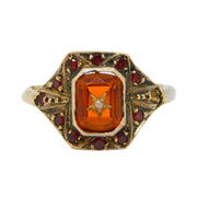19th Century Yellow Metal Austro-Hungarian, Garnet, Seed Pearl Dress Ring c1860