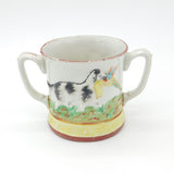 Large Victorian Staffordshire Frog Mug with Shooting Interest Antique c1850