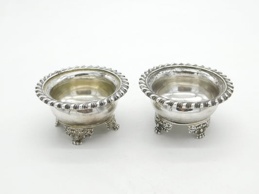 Georgian Pair of Large Sterling Silver Floral Pattern Salt Cellars 1824 London