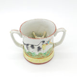 Large Victorian Staffordshire Frog Mug with Shooting Interest Antique c1850