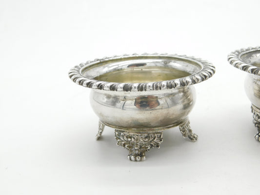 Georgian Pair of Large Sterling Silver Floral Pattern Salt Cellars 1824 London