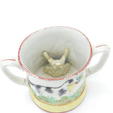 Large Victorian Staffordshire Frog Mug with Shooting Interest Antique c1850
