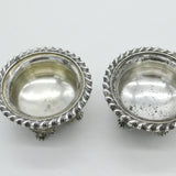 Georgian Pair of Large Sterling Silver Floral Pattern Salt Cellars 1824 London
