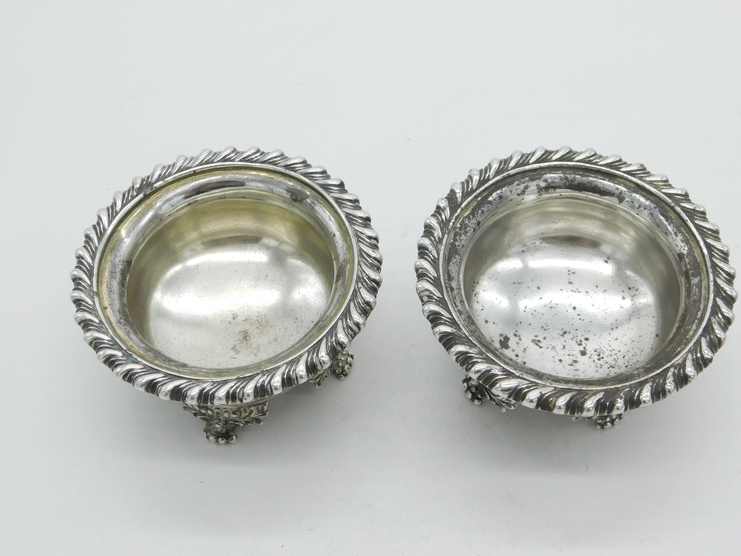 Georgian Pair of Large Sterling Silver Floral Pattern Salt Cellars 1824 London