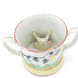 Large Victorian Staffordshire Frog Mug with Shooting Interest Antique c1850