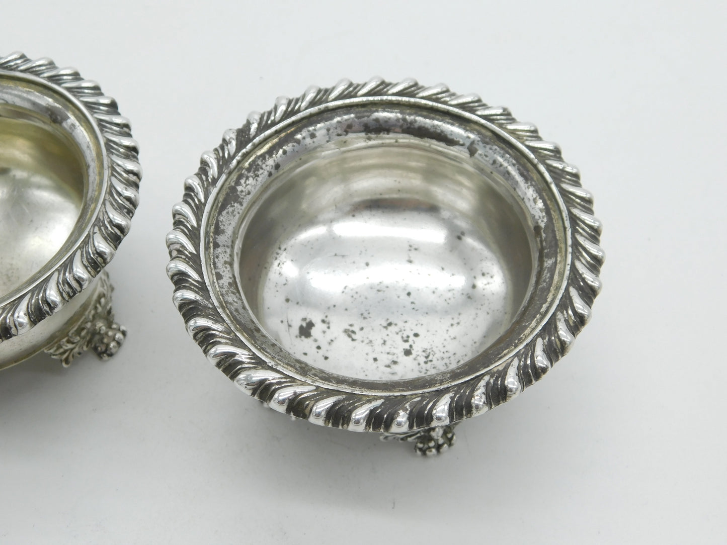 Georgian Pair of Large Sterling Silver Floral Pattern Salt Cellars 1824 London