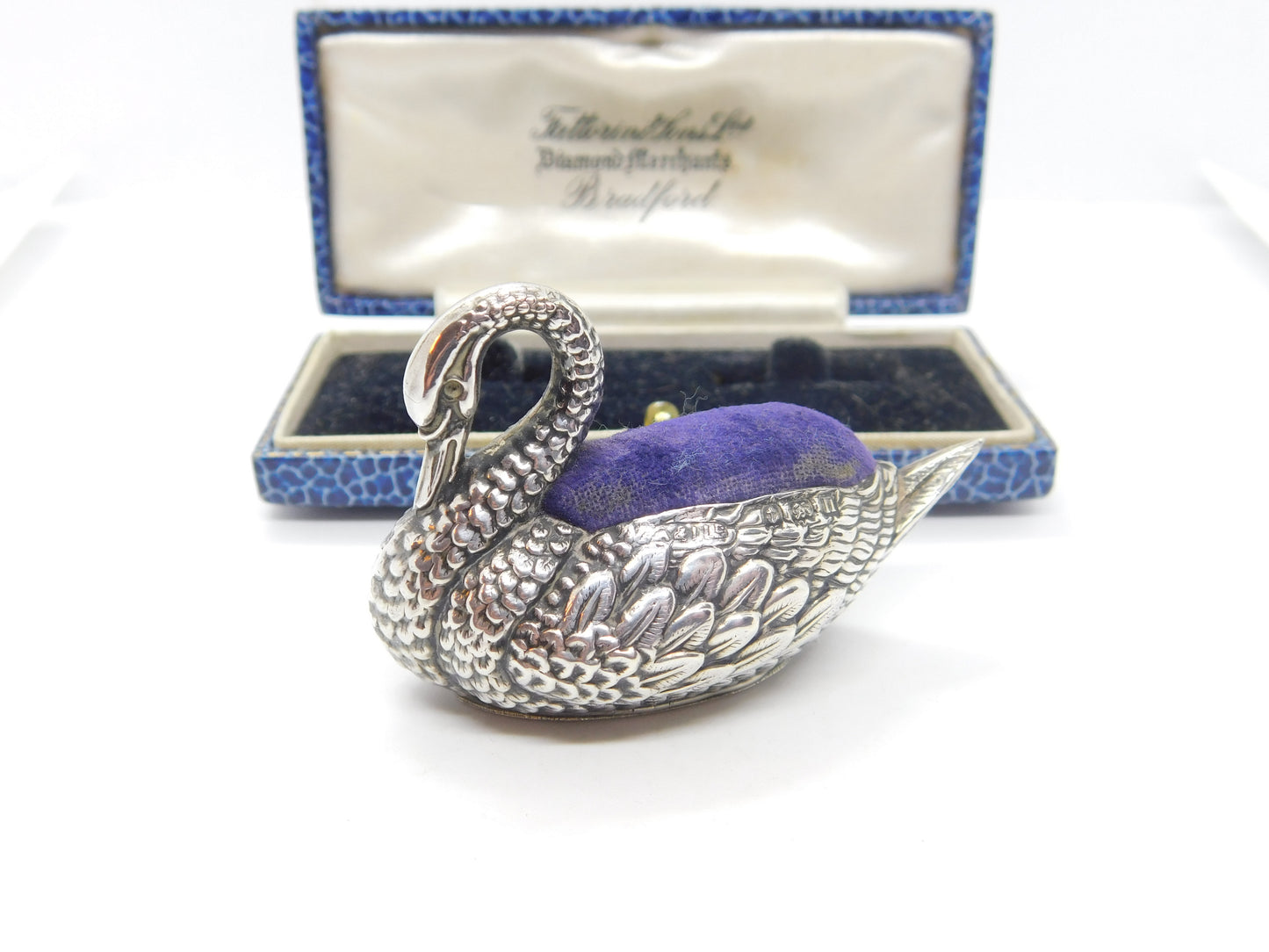 Sterling Silver Sitting Swan Pin Cushion Antique 1912 Birmingham Adie & Lovekin