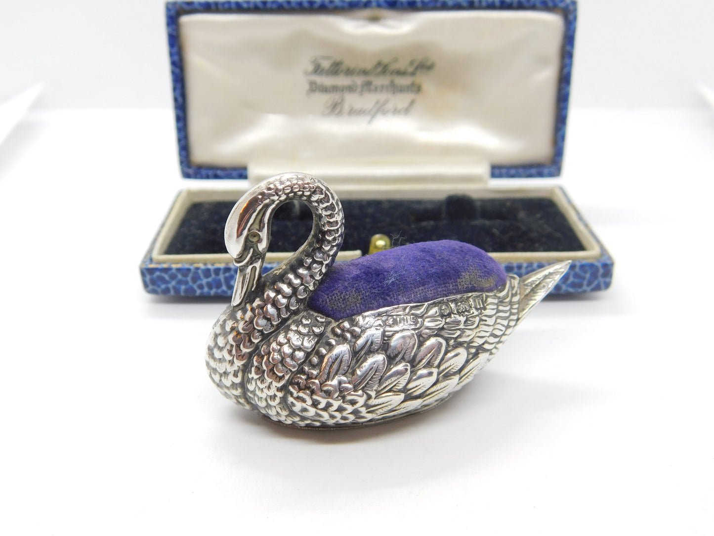 Sterling Silver Sitting Swan Pin Cushion Antique 1912 Birmingham Adie & Lovekin