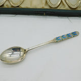 Boxed Liberty & Co. Sterling Silver Peacock Feather Enamel Arts & Crafts Teaspoons Antique 1928