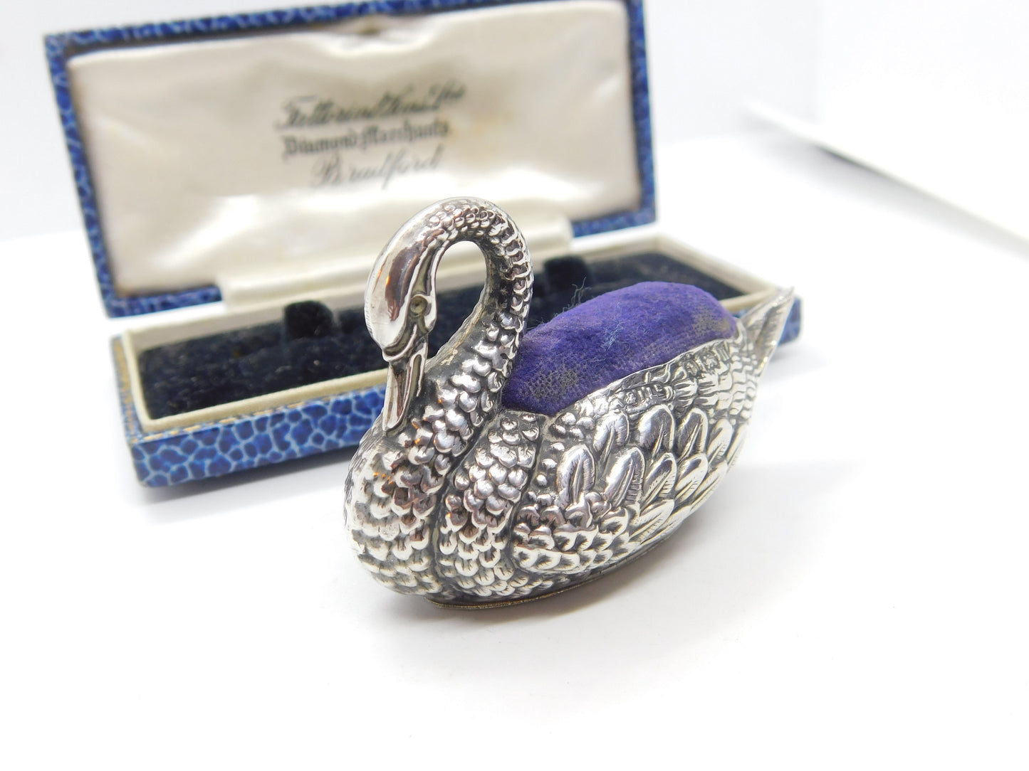 Sterling Silver Sitting Swan Pin Cushion Antique 1912 Birmingham Adie & Lovekin