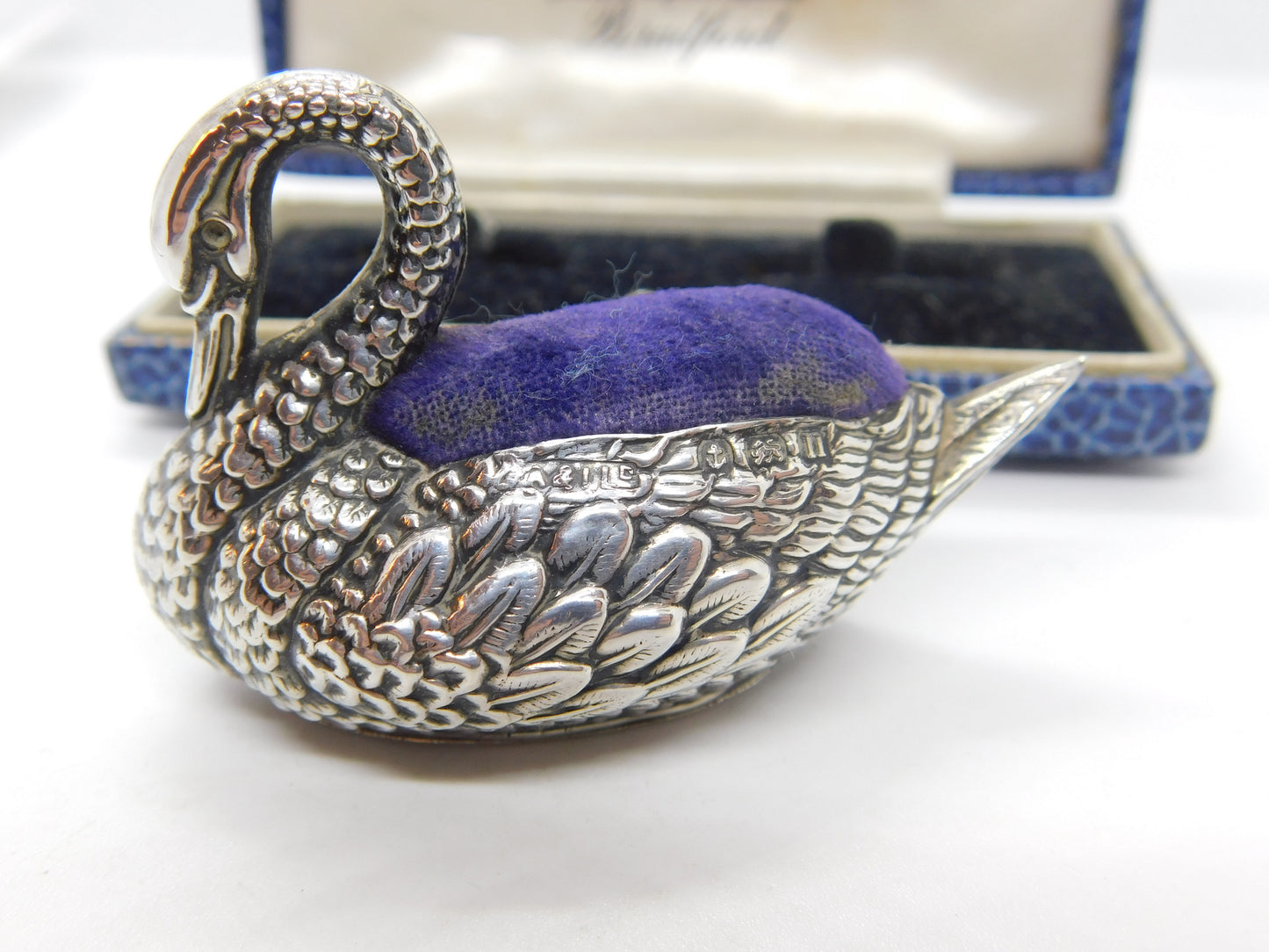 Sterling Silver Sitting Swan Pin Cushion Antique 1912 Birmingham Adie & Lovekin