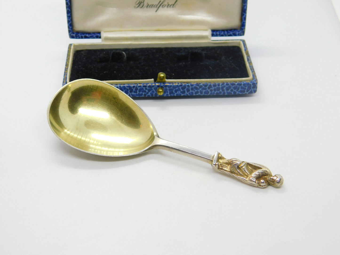 Victorian Sterling Silver Gilt Apostle Terminal Tea Caddy Spoon Antique 1876