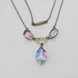 Art Deco Sterling Silver Faceted Iris Glass Floral Drop Necklace c1920 Antique