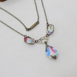 Art Deco Sterling Silver Faceted Iris Glass Floral Drop Necklace c1920 Antique