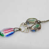 Art Deco Sterling Silver Faceted Iris Glass Floral Drop Necklace c1920 Antique