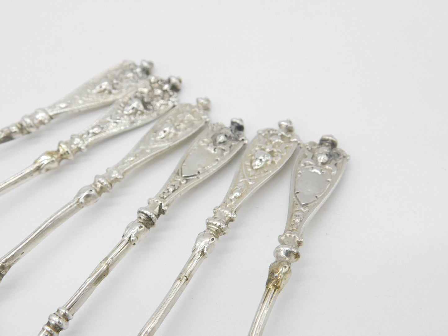 Berthold Muller Set of Six Victorian Sterling Silver Cupid Tea Spoons 1895 London Import