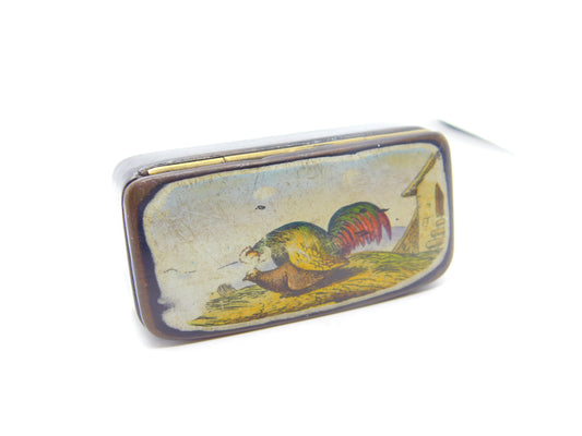 Early Victorian Papier Mache Raunchy Chicken Scene Snuff Box Antique c1840