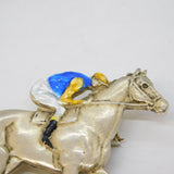 Sterling Silver & Enamel Horse Racing Interest Brooch Pin Antique c1920 Art Deco