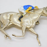 Sterling Silver & Enamel Horse Racing Interest Brooch Pin Antique c1920 Art Deco